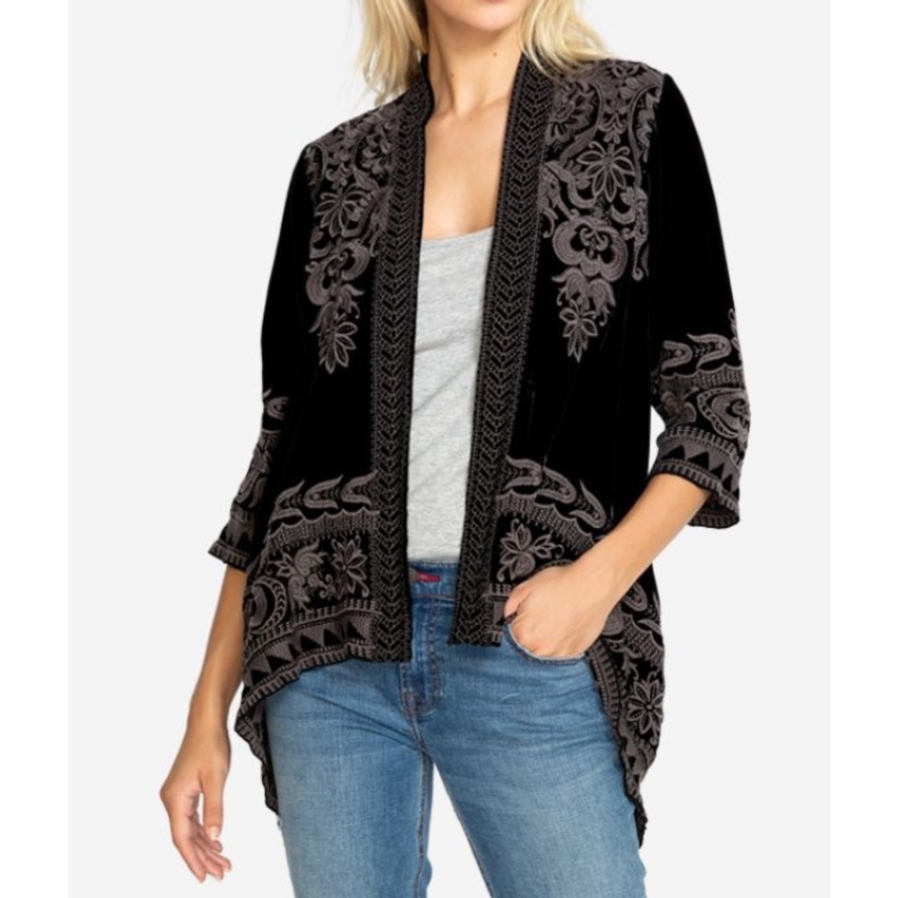 Johnny was HIRSCH VELVET DRAPED CARDIGAN